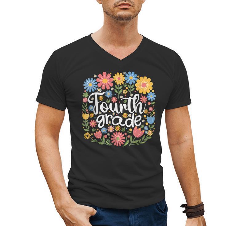 Wildflower 4th Fourth Grade Floral Back To School Teacher Men's V-Neck T-Shirt