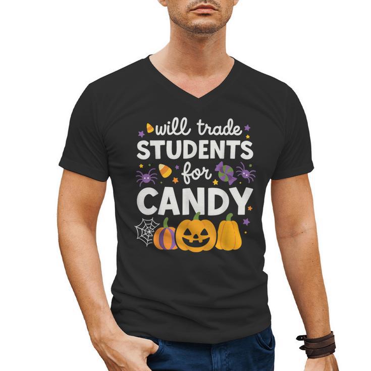 Will Trade Students For Candy Teacher Cute Halloween Men's V-Neck T-Shirt