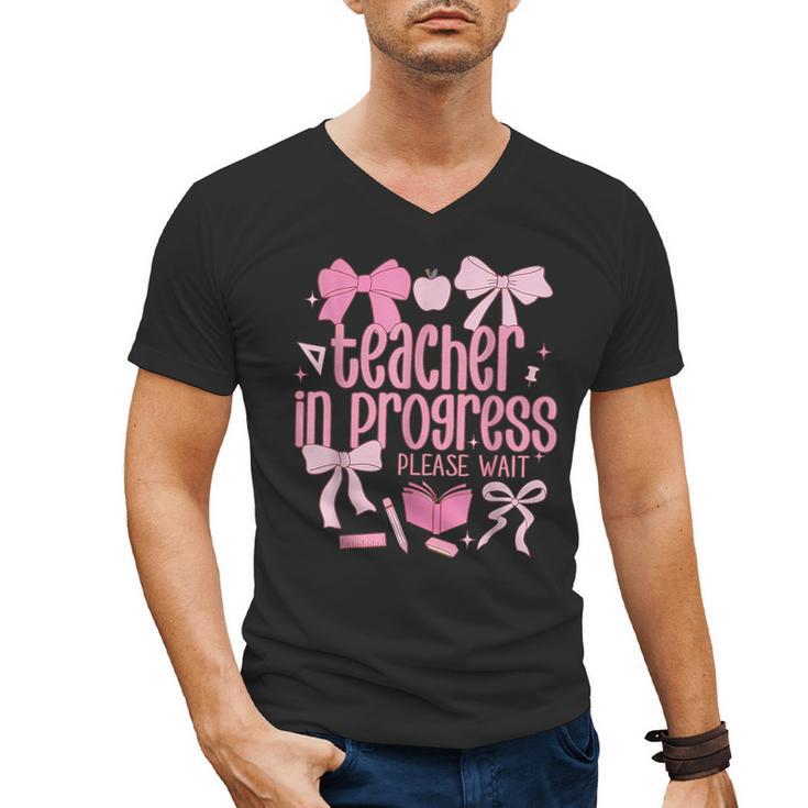 Women Teacher In Progress Coquette Pink Bow Future Teacher Men's V-Neck T-Shirt
