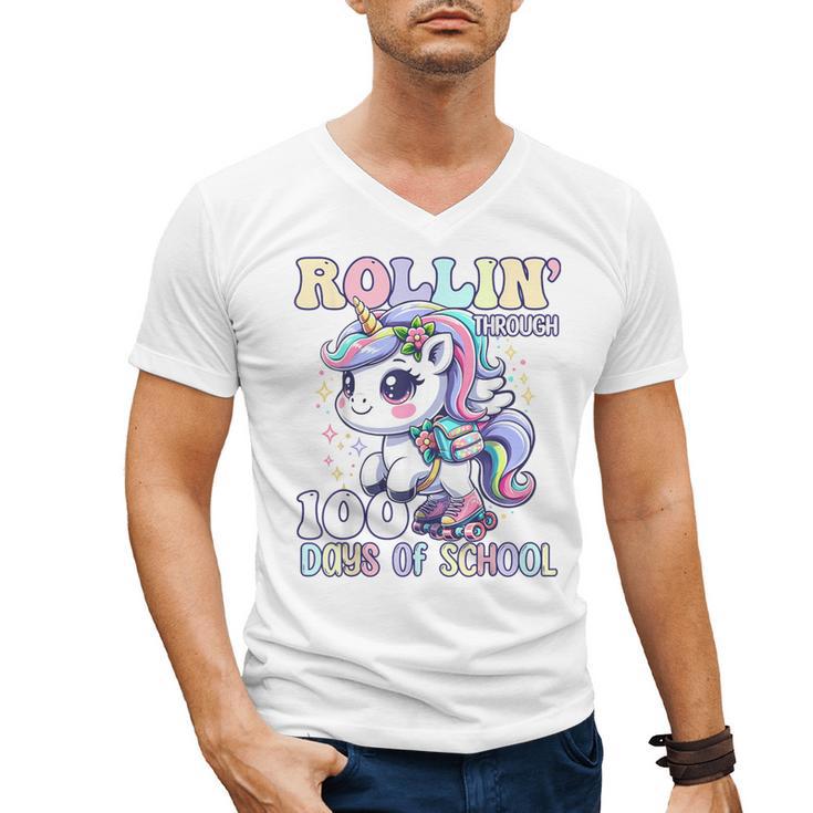 100 Days Of School Girls Teacher 100th Day Unicorn Outfit Men's V-Neck T-Shirt