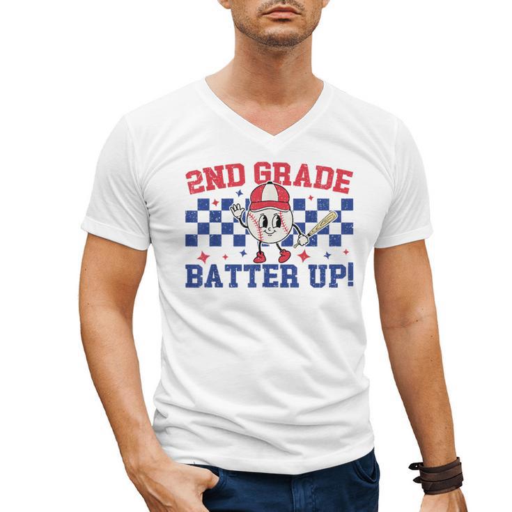2nd Grade Batter Up Back To School Baseball Teacher Kids Men's V-Neck T-Shirt