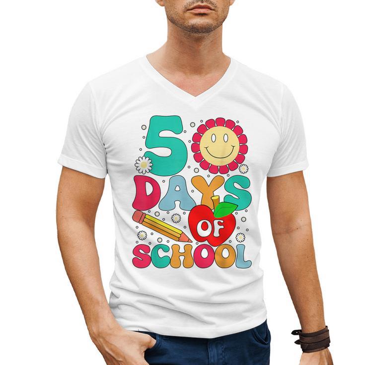 50 Days Of School Teacher Happy 50th Day Of School Kids Men's V-Neck T-Shirt