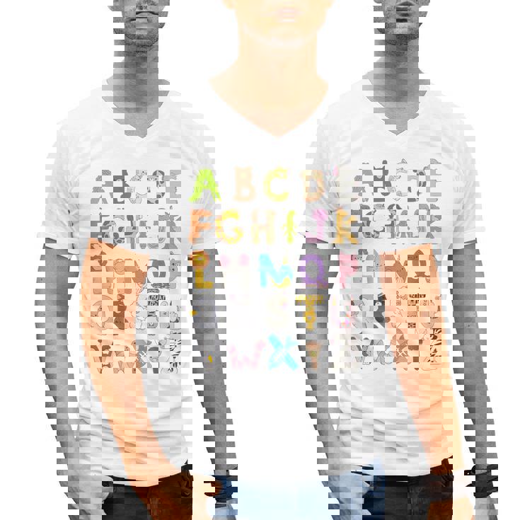 ABC Animals Alphabet Graphic Boys Girls Kindergarten Teacher Men&#x27;s V-Neck T-Shirt