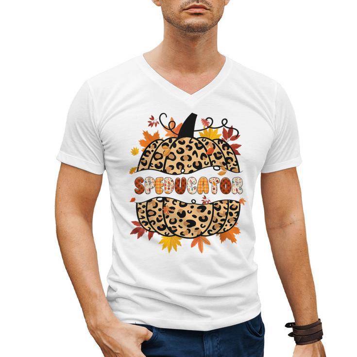 Autumn Fall SPED ED Teacher Thankful Grateful Pumpkin Retro Men's V-Neck T-Shirt