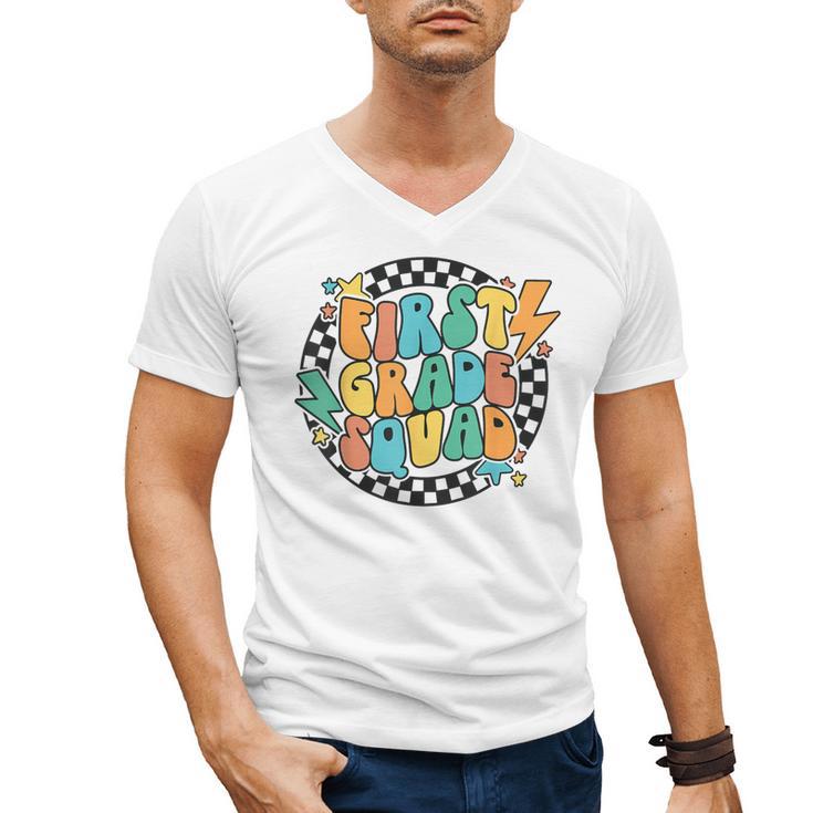 Back To School Groovy Teacher 1st First Grade Crew Squad Men's V-Neck T-Shirt