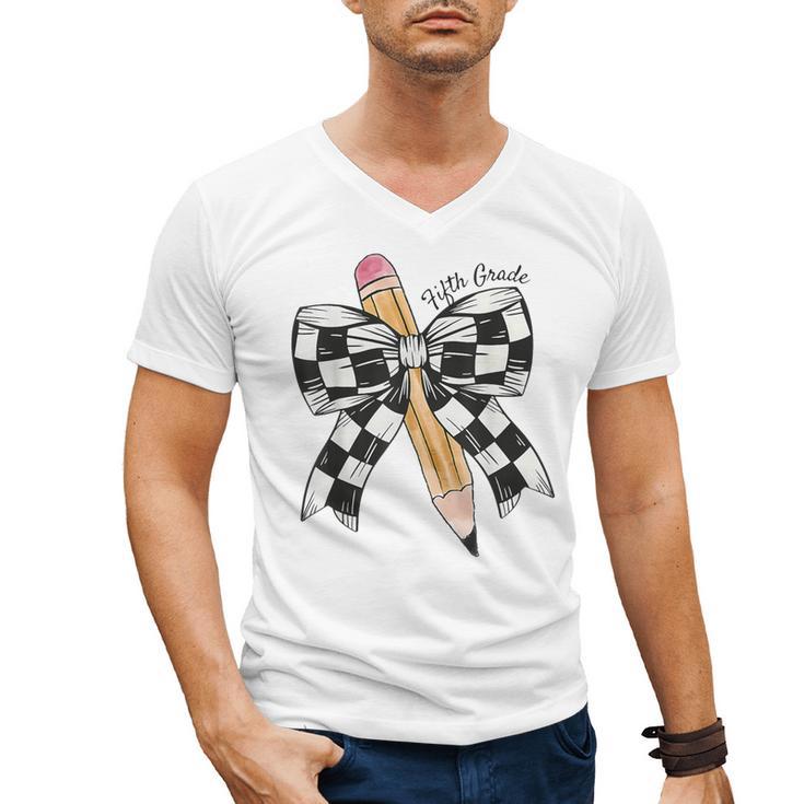 Back To School Hello Fifth Grade Teacher Coquette Pencil Bow Men's V-Neck T-Shirt