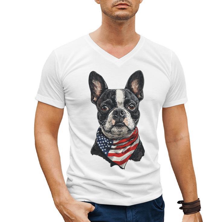 Boston Terrier American Flag Men's V-Neck T-Shirt