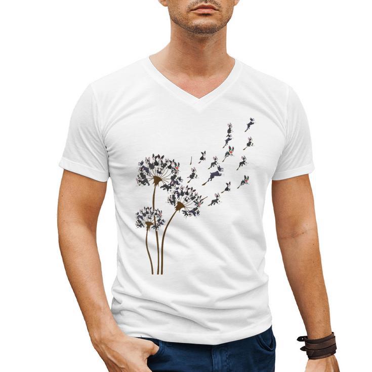 Boston Terrier Flower Fly Dandelion Dog Lover Dog Dad Men's V-Neck T-Shirt