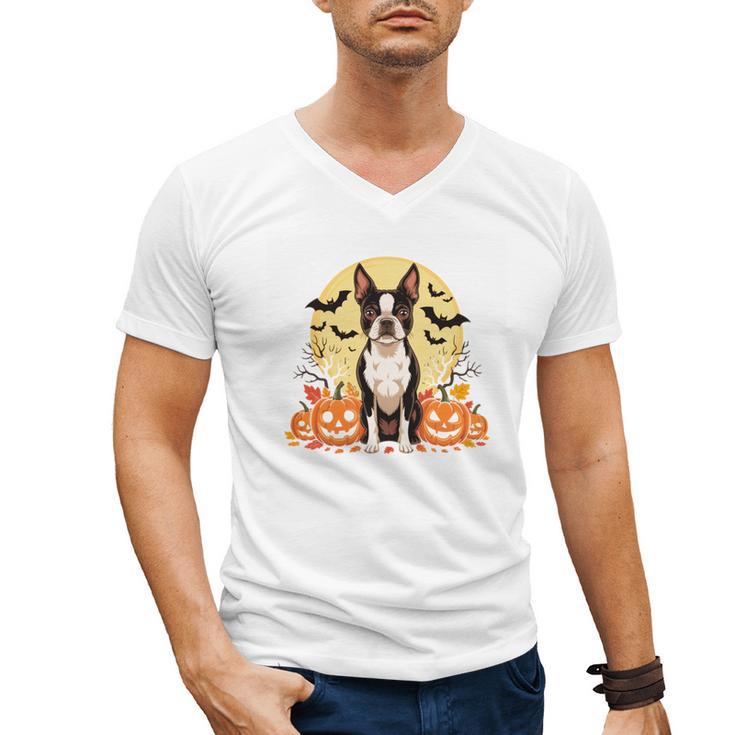 Boston Terrier Halloween Dog Lover Pumpkin Costume Men's V-Neck T-Shirt