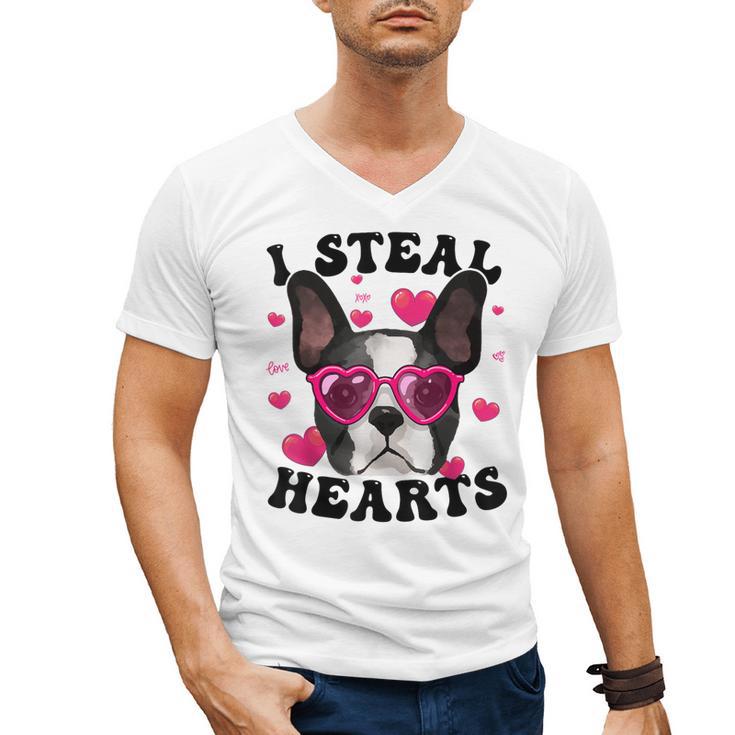 Boston Terrier Heart Glasses Girls Bostie Valentines Day Men's V-Neck T-Shirt