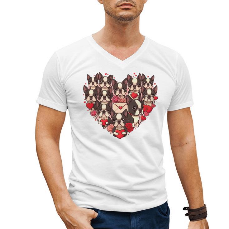 Boston Terrier Heart Valentine Boston Terrier Men's V-Neck T-Shirt