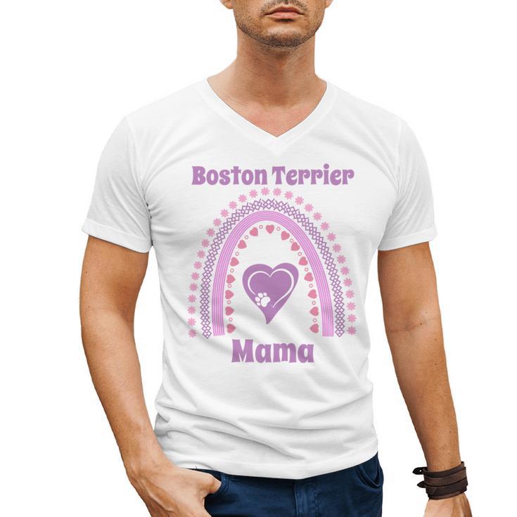 Boston Terrier Mama Cute Rainbow Paw Heart Shape Men's V-Neck T-Shirt, trending gift