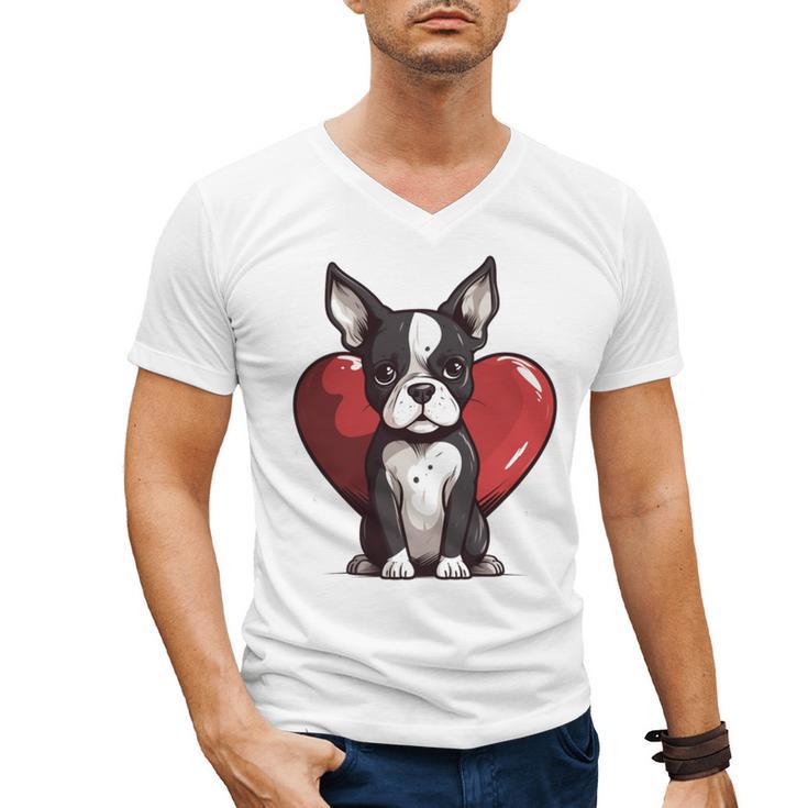 Boston Terrier Mom Dad Bostie Dog Lover Valentines Day Men's V-Neck T-Shirt