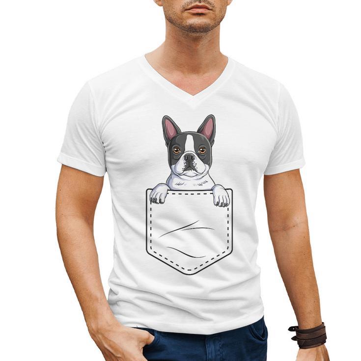 Boston Terrier In The Pocket Cute Boston Terrier Dog Lovers Men Women Girls Kids Men's V-Neck T-Shirt