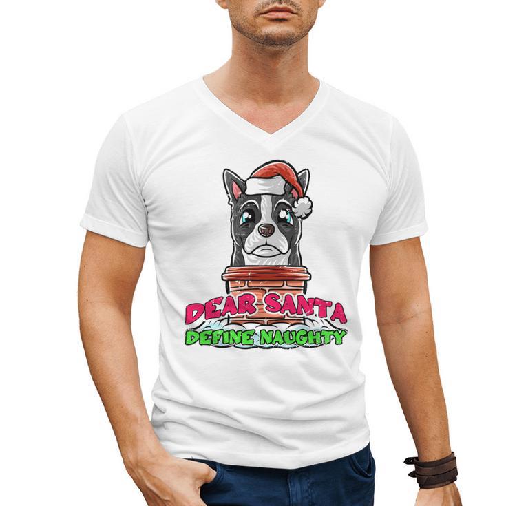 Boston Terrier Santa Claus Christmas Dog Men's V-Neck T-Shirt