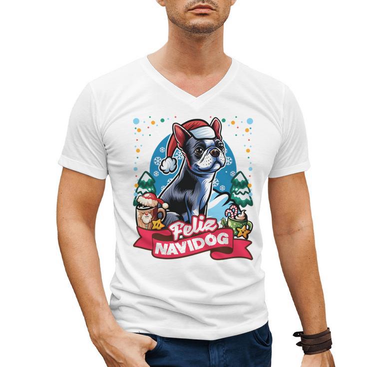 Boston Terrier Santa Claus Coffee Mug Merry Christmas Dogs Men's V-Neck T-Shirt