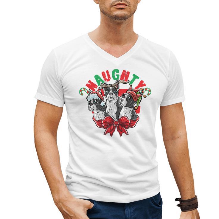 Boston Terrier Santa Claus Elf Reindeer Christmas Dog X-Mas Men's V-Neck T-Shirt