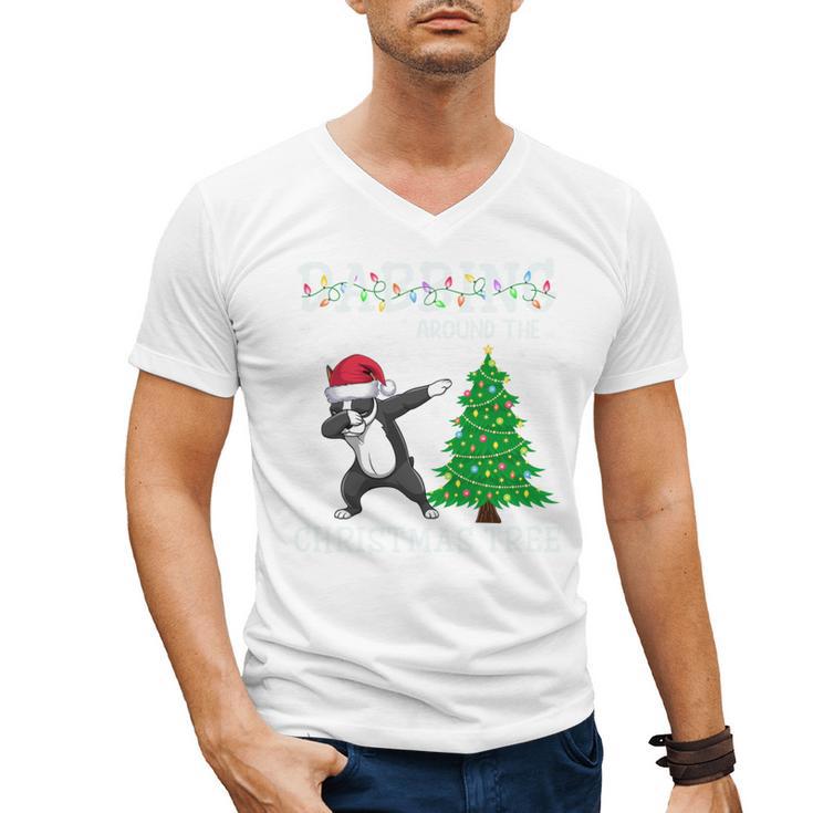 Boston Terrier Santa Hat Dabbing Around The Christmas Tree Men's V-Neck T-Shirt