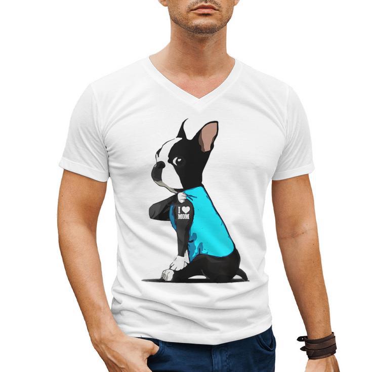 Boston Terrier Tattoos I Love Mom Men's V-Neck T-Shirt, Couple Gifts, Mom Gifts, Boston Terrier Mom Gifts, trending gift