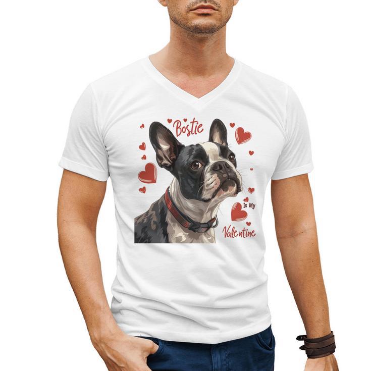 Boston Terrier Is My Valentine Cute Pet Dog Owner Valentine Men's V-Neck T-Shirt