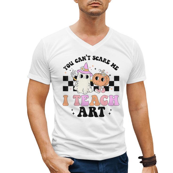 You Can't Scare Me I Teach Art Retro Teacher Ghost Halloween Men's V-Neck T-Shirt