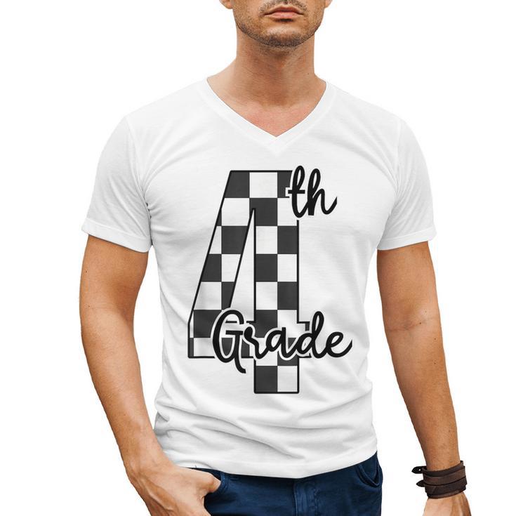 Checkered Fourth Grade Back To School Teachers Students Men's V-Neck T-Shirt