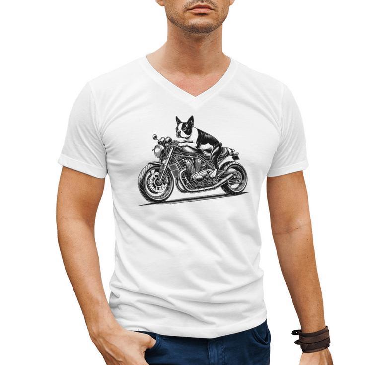 Cool Boston Terrier Riding a Motorcycle Biker Dog Lover For Men Women Kids Men's V-Neck T-Shirt