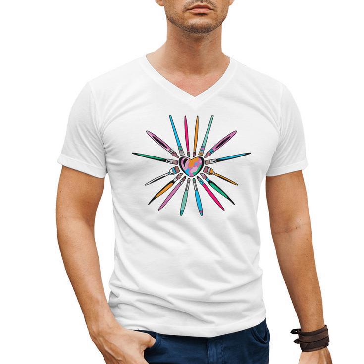 Cool Brush Heart Shape Art Teacher Paint For Artist Painter Men's V-Neck T-Shirt