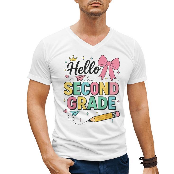 Cute Hello Second Grade Back To School Coquette Teacher Girl Men's V-Neck T-Shirt