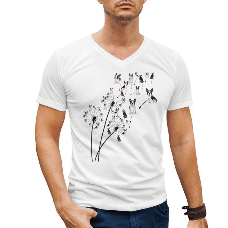 Dandelion Boston Terrier Flower Floral Bostie Tree Men's V-Neck T-Shirt