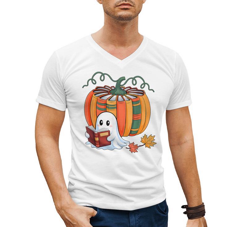 Fall Book Pumpkin Books Ghost Reading Halloween Teacher Men's V-Neck T-Shirt, trending gift Fall Book Pumpkin Books Ghost Reading Halloween Teacher Men's V-Neck T-Shirt, trending gift