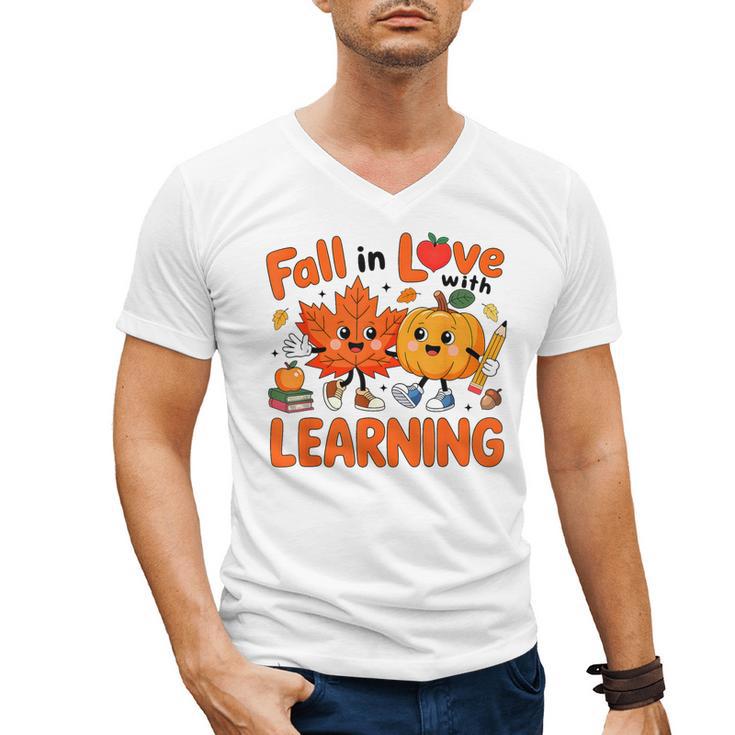 Fall In Love With Learning Thanksgiving Teacher Student Kids Men's V-Neck T-Shirt