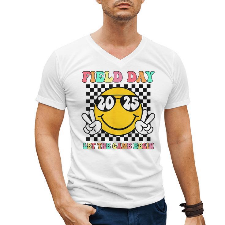 Field Day 2025 Let The Games Begin Yellow Team Teachers Kids Men's V-Neck T-Shirt
