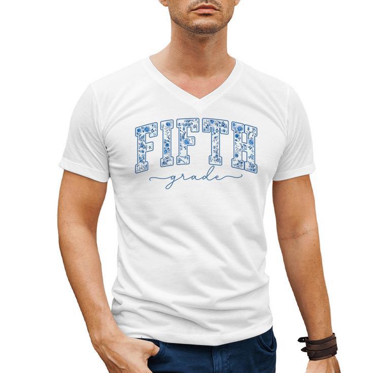 Fifth Grade Toile De Jouy Back To School Teachers Kids Men's V-Neck T-Shirt