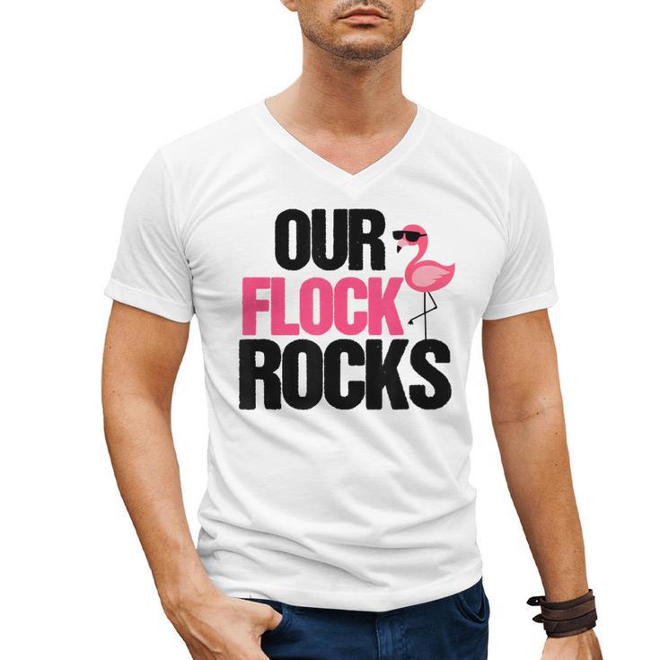 Our Flock Rocks Flamingo Mother's Day Teacher Men's V-Neck T-Shirt