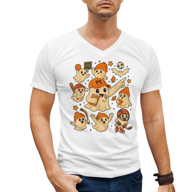 Halloween PE Teacher Costume Ghost Physical Education Men's V-Neck T-Shirt