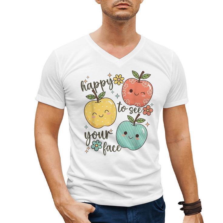 Happy To See Your Face Teacher Apple Men's V-Neck T-Shirt