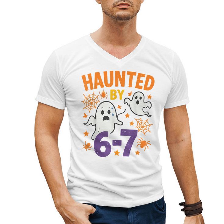 Haunted 67 Ghost Math Teacher Halloween Costume Math Pun Men's V-Neck T-Shirt