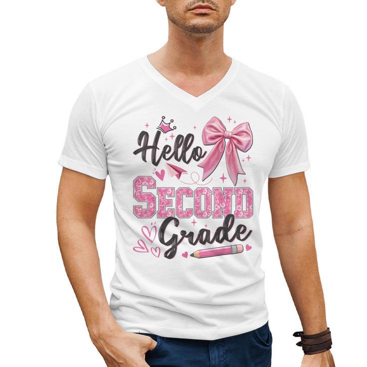 Hello Second Grade First Day Of School Coquette Teacher Girl Men's V-Neck T-Shirt