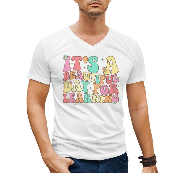 It's Beautiful Day For Learning Retro Teacher Students Women Men's V-Neck T-Shirt