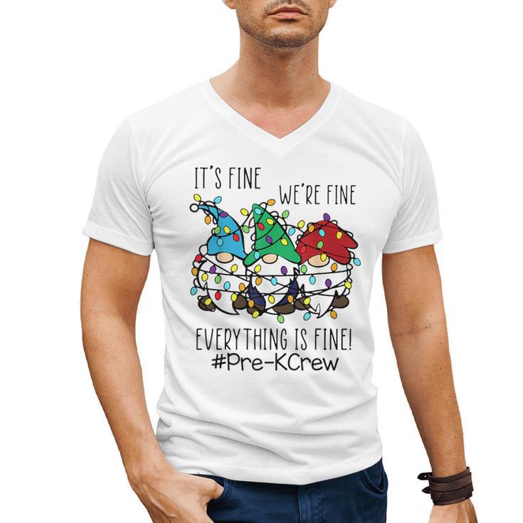 It's Fine We'Re Fine Gnome Pre-K Teacher Christmas Light For Men Women Men's V-Neck T-Shirt