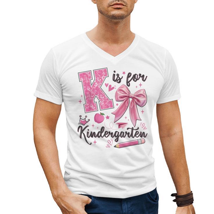 K Is For Kindergarten Teacher Coquette Bow Back To School Men's V-Neck T-Shirt
