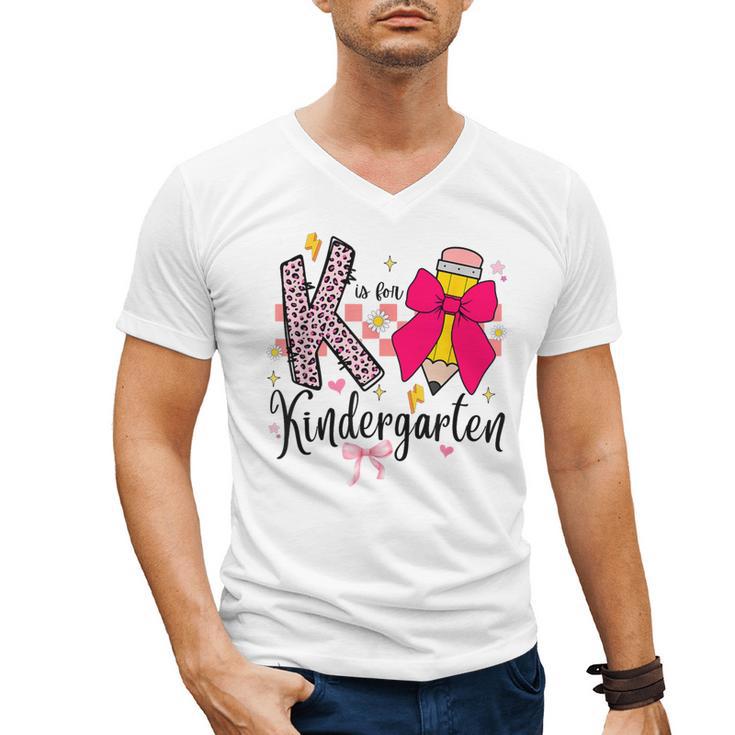 K Is For Kindergarten Teacher Coquette Bow Back To School Men's V-Neck T-Shirt