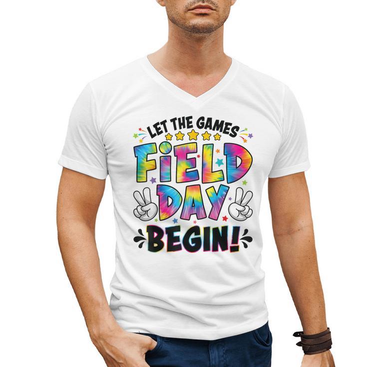 Let The Games Field Day Begin Tie Dye Adults Teacher Kids Men's V-Neck T-Shirt