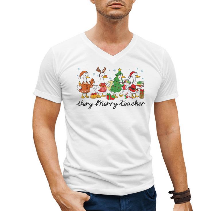 Very Merry Teacher Christmas Goose Silly Holiday Party Men's V-Neck T-Shirt