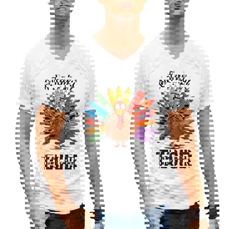 One Thankful Teacher Thanksgiving TurkeyCute Pencil Men&#x27;s V-Neck T-Shirt