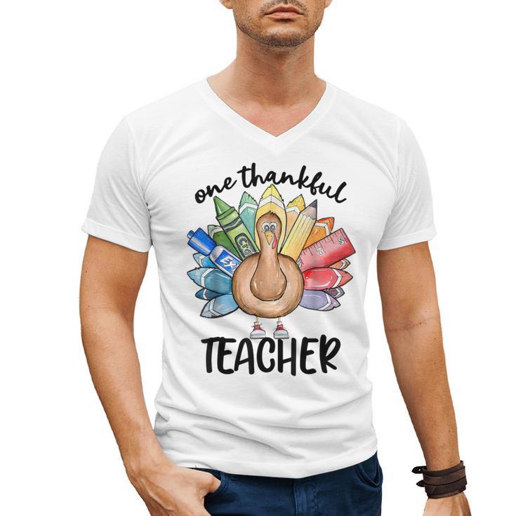 One Thankful Teacher Turkey Pencil Thanksgiving Teachers Men's V-Neck T-Shirt
