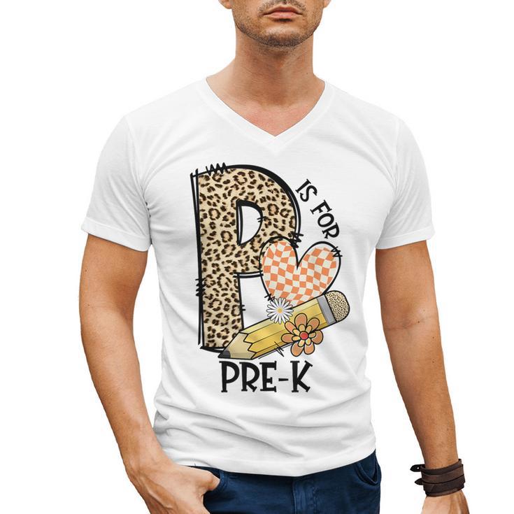 P Is For Pre K Teacher Leopard First Day Of School For Men Women Girls Kids Men's V-Neck T-Shirt