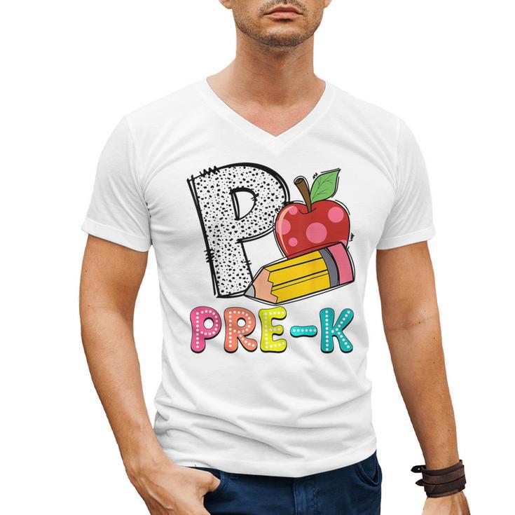 P Is For Pre-K Teacher Pencil Apple Back To School Men's V-Neck T-Shirt