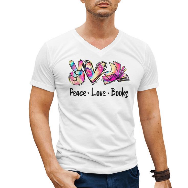Peace Love Books Librarian Teacher Life Book Library Tie Dye Men's V-Neck T-Shirt